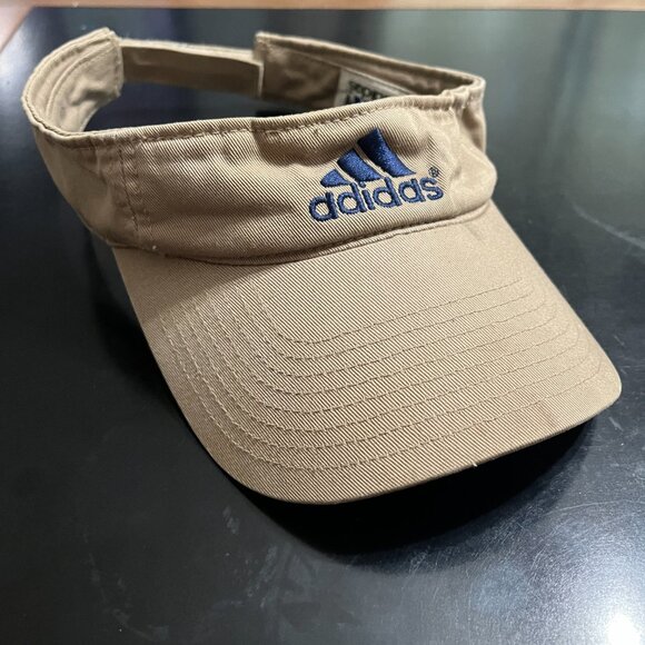 Adidas Golf Visor Hat Adjustable Hook Loop Strap Khaki Tan Navy Blue Logo - Picture 2 of 6
